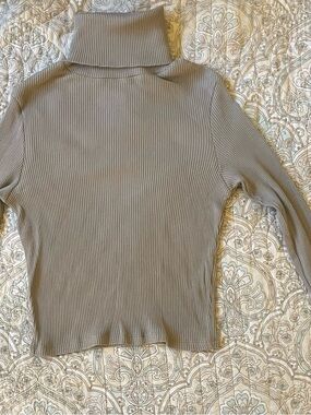 Topshop Cropped Ribbed Turtleneck Top - Taupe Beige 4-6